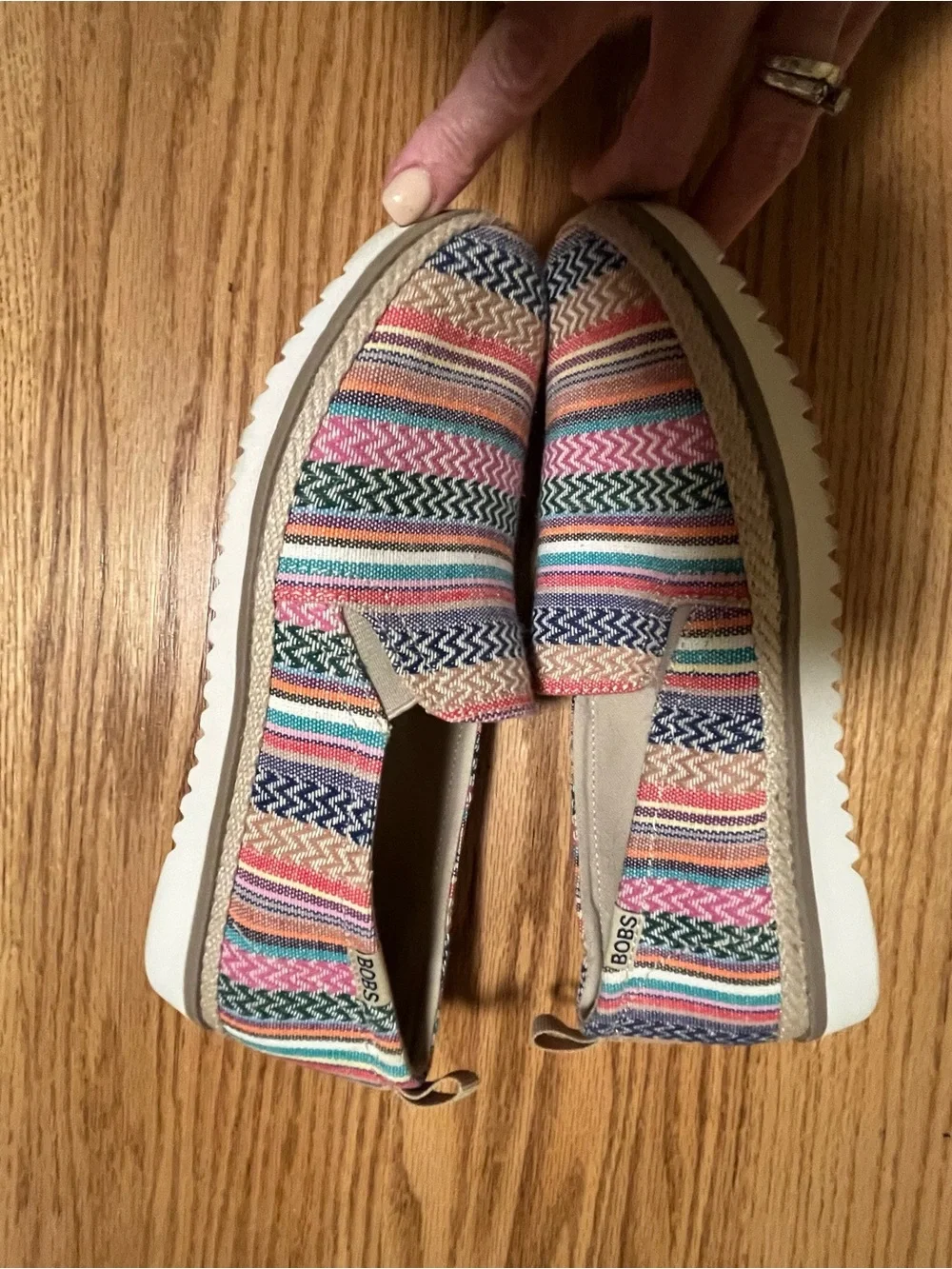 Skechers Women's 8 BOBS Flexpadrille Slip-On Flats Multi Stripe Espadrille